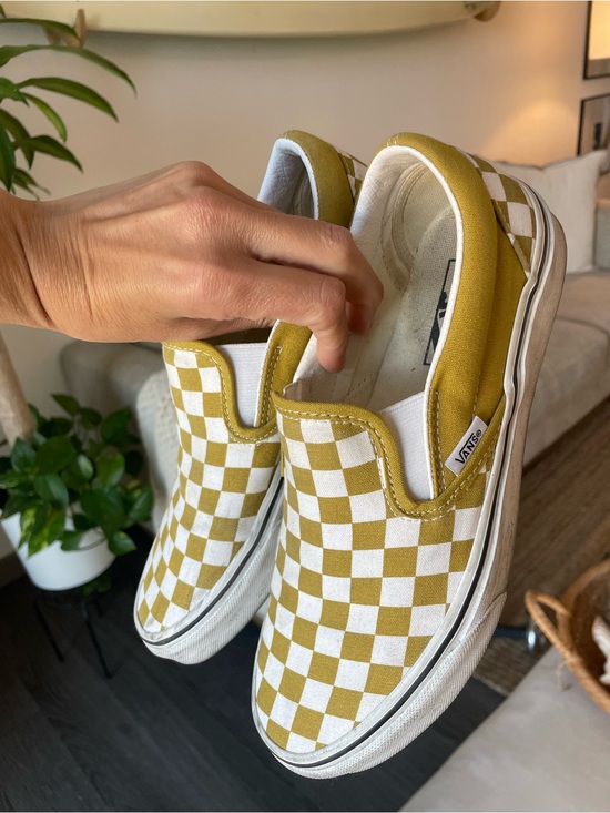 Vans Shoes - Vans Classic Slip-On Checkerboard in Mustard/White